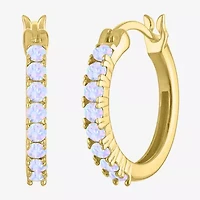Womens Lab Created White Opal 14K Gold Over Silver 16mm Hoop Earrings
