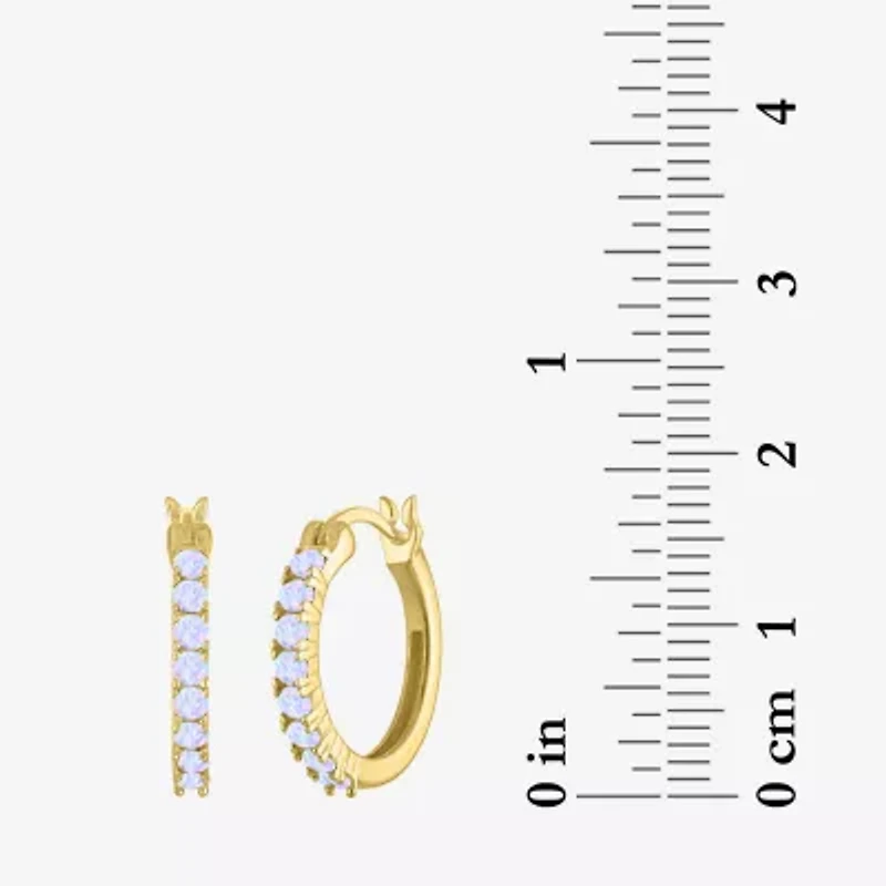 Womens Lab Created White Opal 14K Gold Over Silver 16mm Hoop Earrings