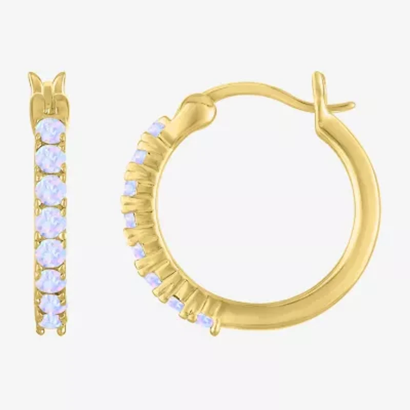 Womens Lab Created White Opal 14K Gold Over Silver 16mm Hoop Earrings
