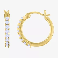 Womens Lab Created White Opal 14K Gold Over Silver 16mm Hoop Earrings