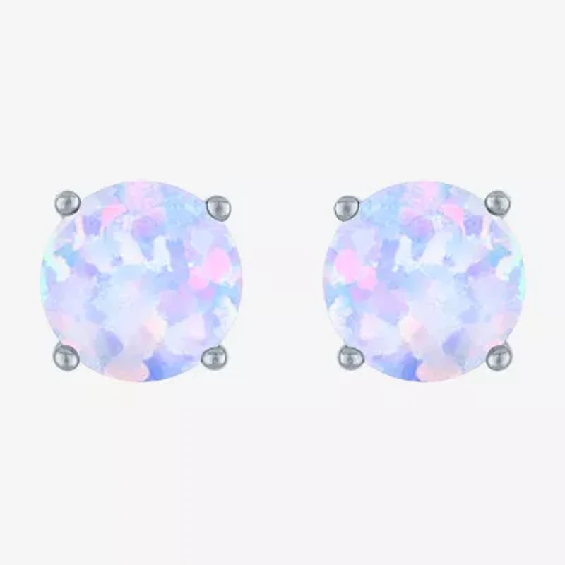 Lab Created White Opal Sterling Silver 7mm Round Stud Earrings