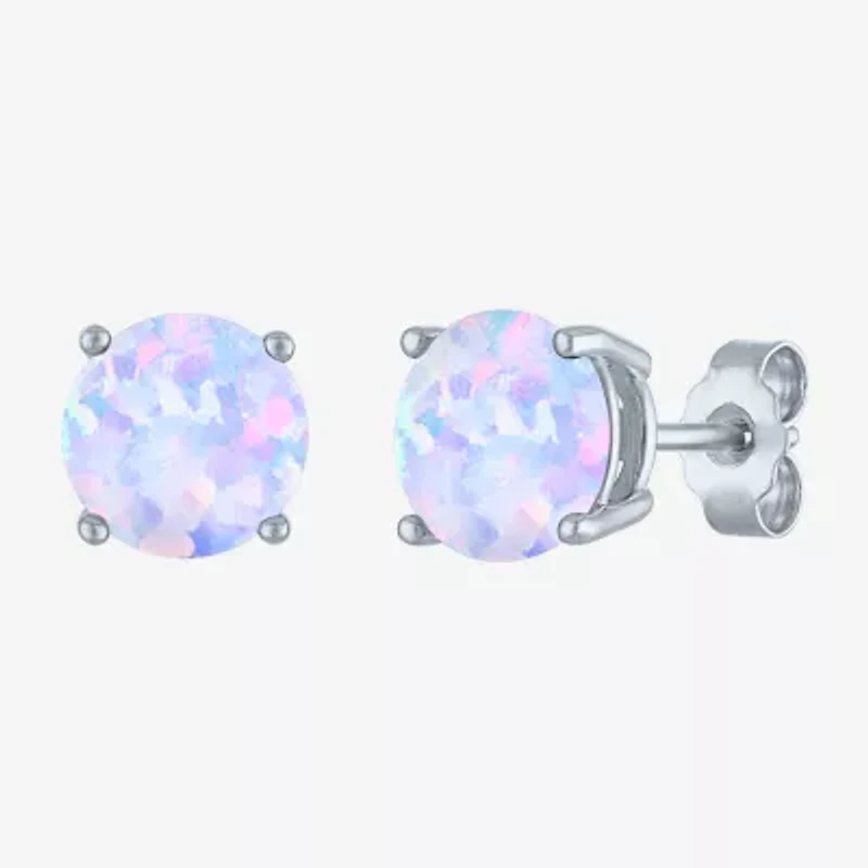 Lab Created White Opal Sterling Silver 7mm Round Stud Earrings