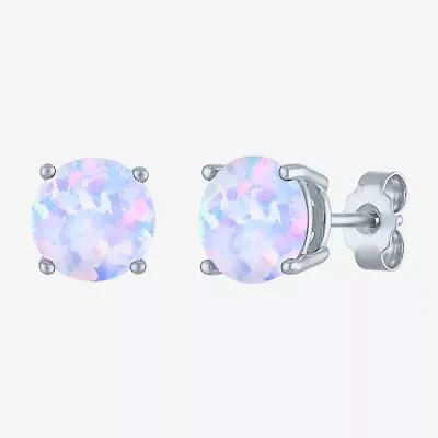 Lab Created White Opal Sterling Silver 7mm Round Stud Earrings