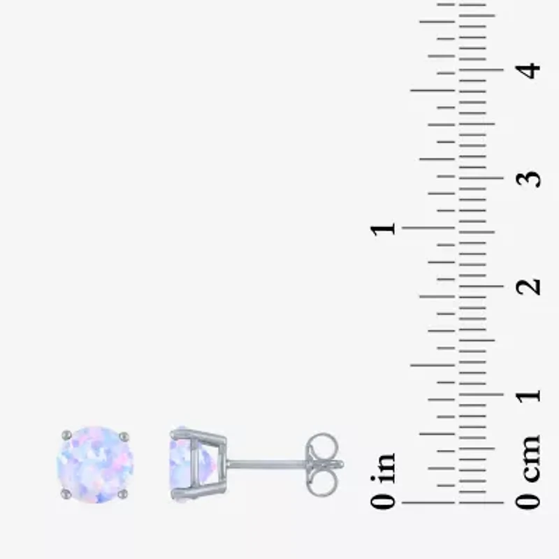 Lab Created White Opal Sterling Silver 7mm Round Stud Earrings