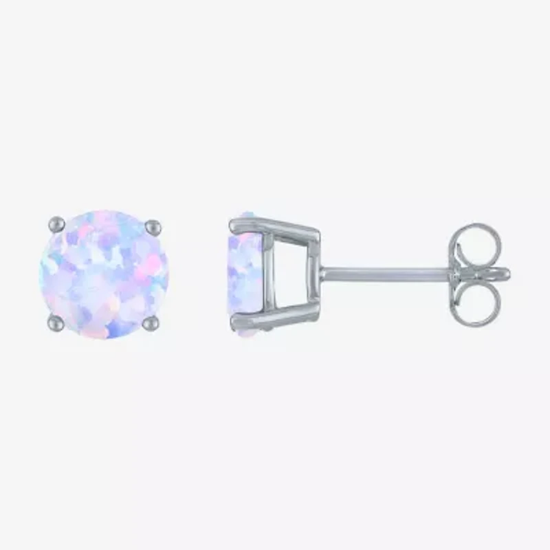 Lab Created White Opal Sterling Silver 7mm Round Stud Earrings