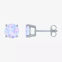 Lab Created White Opal Sterling Silver 7mm Round Stud Earrings