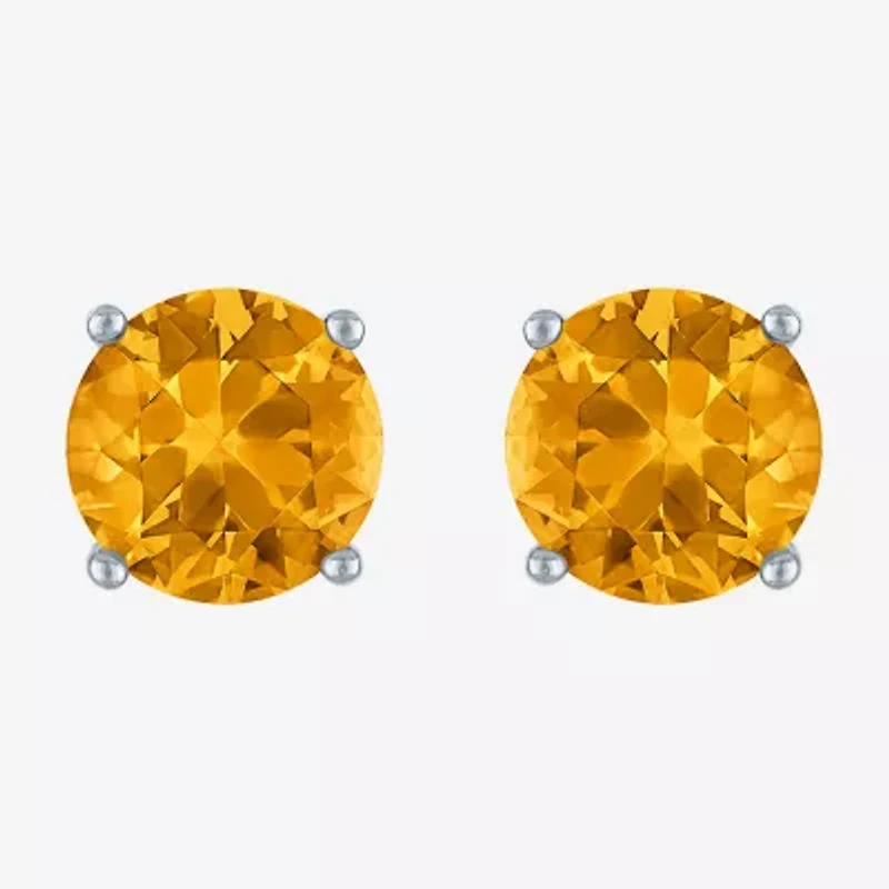 Genuine Yellow Citrine Sterling Silver 7mm Round Stud Earrings