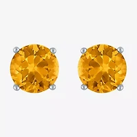 Genuine Yellow Citrine Sterling Silver 7mm Round Stud Earrings