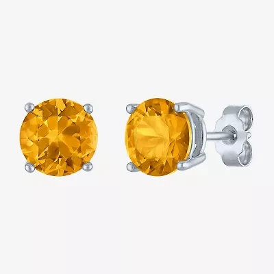 Genuine Yellow Citrine Sterling Silver 7mm Round Stud Earrings