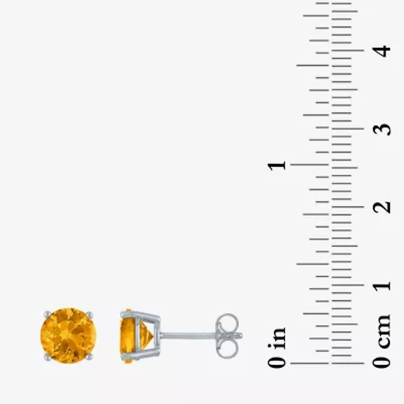 Genuine Yellow Citrine Sterling Silver 7mm Round Stud Earrings