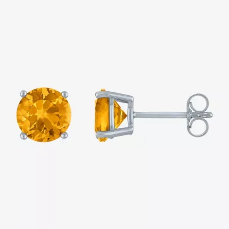 Genuine Yellow Citrine Sterling Silver 7mm Round Stud Earrings