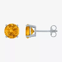 Genuine Yellow Citrine Sterling Silver 7mm Round Stud Earrings