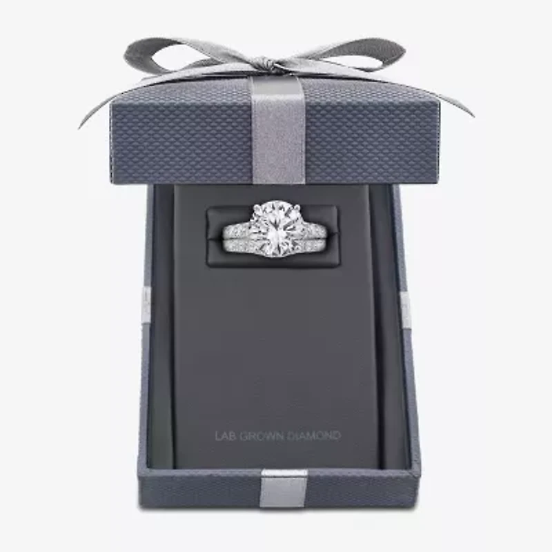 Grown Gorgeous (F, Vs2) Womens 6 1/10 Ct. T.W. Lab White Diamond 14K Gold or Platinum Round Side Stone Bridal Set