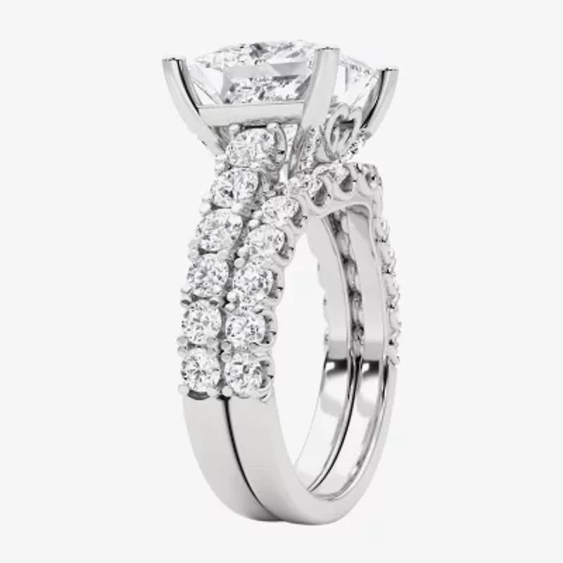 Grown Gorgeous (F, Vs2) Womens 6 1/10 Ct. T.W. Lab White Diamond 14K Gold or Platinum Princess-cut Side Stone Bridal Set