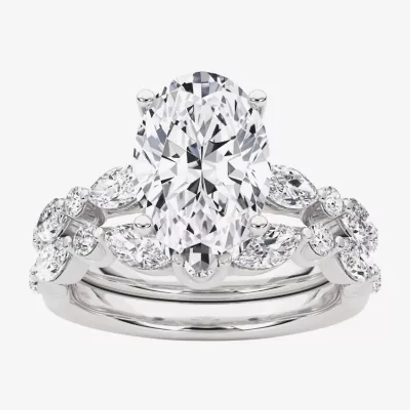 Grown Gorgeous (F,Vs2) Womens 3 3/8 Ct. T.W. Lab White Diamond 14K Gold or Platinum Oval Side Stone Bridal Set