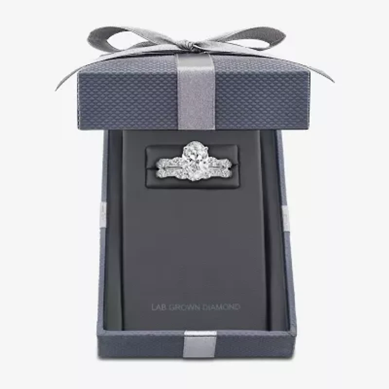 Grown Gorgeous (F,Vs2) Womens 3 3/8 Ct. T.W. Lab White Diamond 14K Gold or Platinum Oval Side Stone Bridal Set
