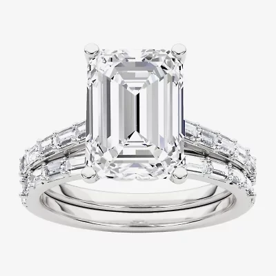 Grown Gorgeous Womens 4 CT. T.W. Lab White Diamond 14K Gold or Platinum Emerald-cut Side Stone Bridal Set