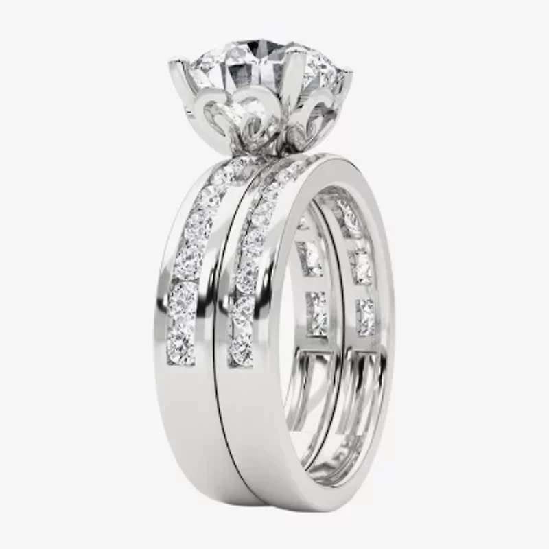 Grown Gorgeous Vs2, F Womens 4 1/4 CT. T.W. Lab White Diamond 14K Gold or Platinum Round Side Stone Bridal Set
