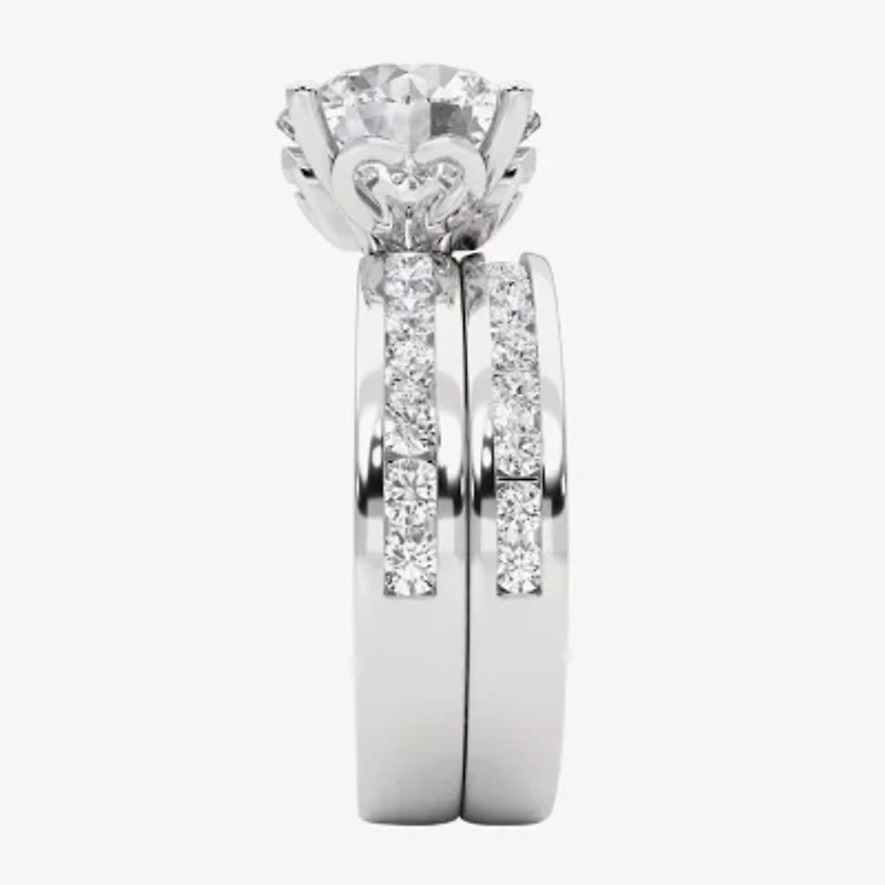 Grown Gorgeous Vs2, F Womens 4 1/4 CT. T.W. Lab White Diamond 14K Gold or Platinum Round Side Stone Bridal Set