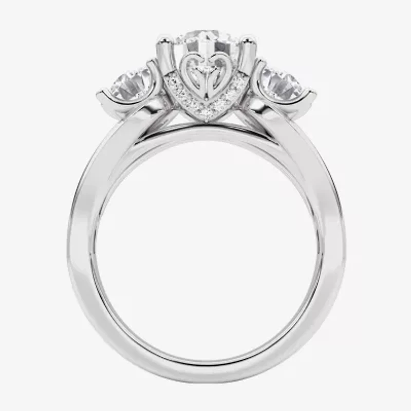 Grown Gorgeous (F, Vs2) Womens 3 1/7 Ct. T.W. Lab White Diamond 14K Gold or Platinum Round Side Stone 3-Stone Engagement Ring