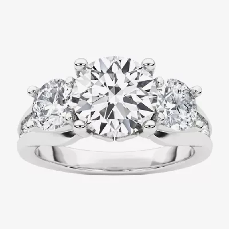 Grown Gorgeous (F, Vs2) Womens 3 1/7 Ct. T.W. Lab White Diamond 14K Gold or Platinum Round Side Stone 3-Stone Engagement Ring