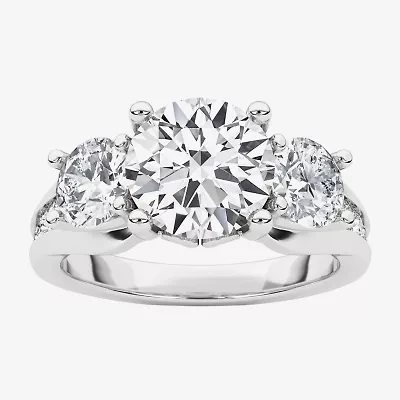 Grown Gorgeous (F, Vs2) Womens 3 1/7 Ct. T.W. Lab White Diamond 14K Gold or Platinum Round Side Stone 3-Stone Engagement Ring