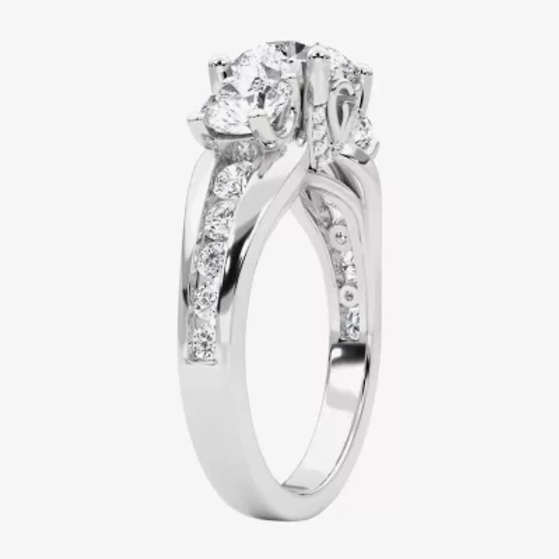 Grown Gorgeous (F, Vs2) Womens 3 1/7 Ct. T.W. Lab White Diamond 14K Gold or Platinum Round Side Stone 3-Stone Engagement Ring