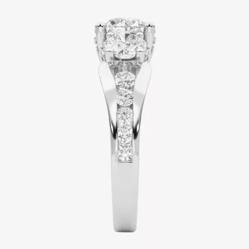 Grown Gorgeous (F, Vs2) Womens 3 1/7 Ct. T.W. Lab White Diamond 14K Gold or Platinum Round Side Stone 3-Stone Engagement Ring