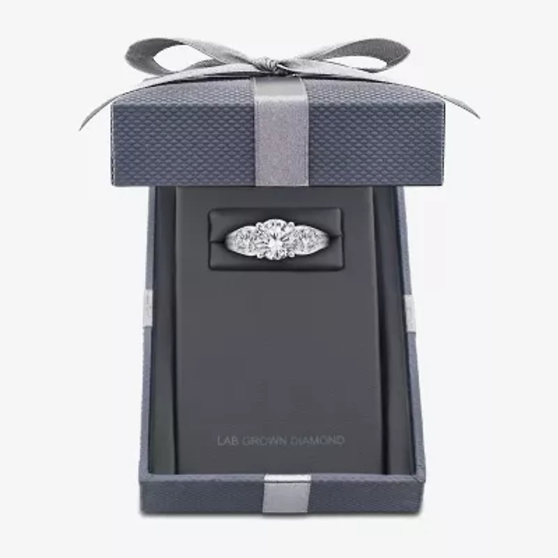 Grown Gorgeous (F, Vs2) Womens 3 1/7 Ct. T.W. Lab White Diamond 14K Gold or Platinum Round Side Stone 3-Stone Engagement Ring