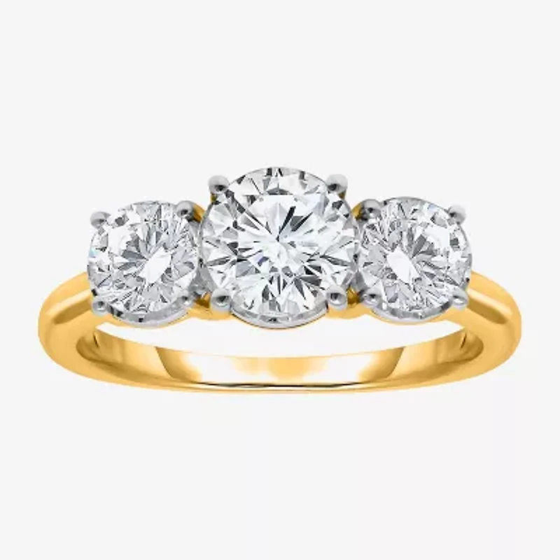 I, Si2 Womens 2 CT. T.W. Lab Grown White Diamond 10K Gold Round 3-Stone Engagement Ring