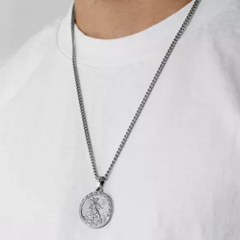 Mens Stainless Steel Round 24 Inch Pendant Necklace
