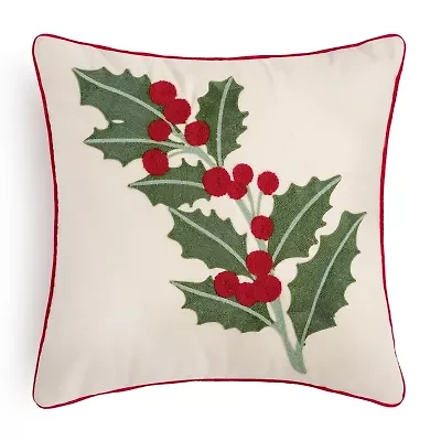 Martha Stewart Holiday Holly Square Throw Pillow