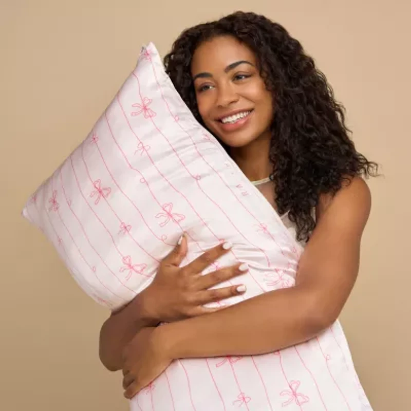 Kitsch Standard Satin Pillowcase - Striped Bows Face Pillow Cover