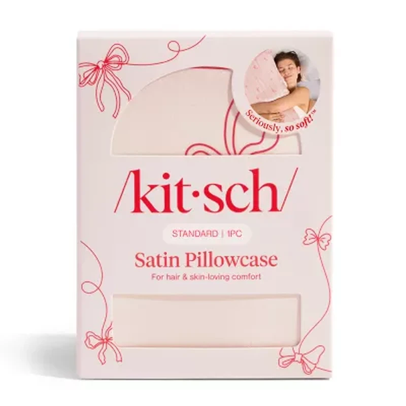 Kitsch Standard Satin Pillowcase - Striped Bows Face Pillow Cover