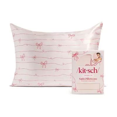 Kitsch Standard Satin Pillowcase - Striped Bows Face Pillow Cover
