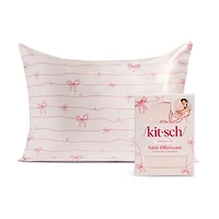 Kitsch Standard Satin Pillowcase - Striped Bows Face Pillow Cover