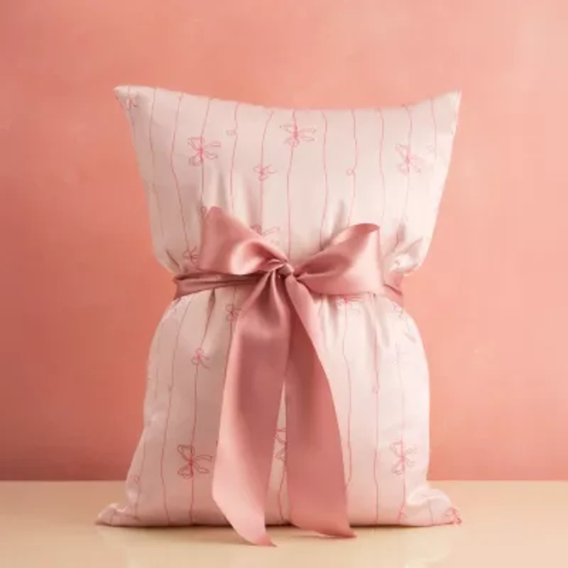 Kitsch Standard Satin Pillowcase - Striped Bows Face Pillow Cover