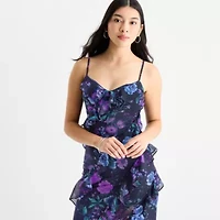 by&by Womens Juniors Floral Fit + Flare Dress
