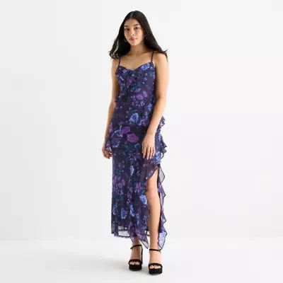 by&by Womens Juniors Floral Fit + Flare Dress