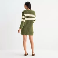 by&by Womens Juniors Long Sleeve Striped Sweater Dress