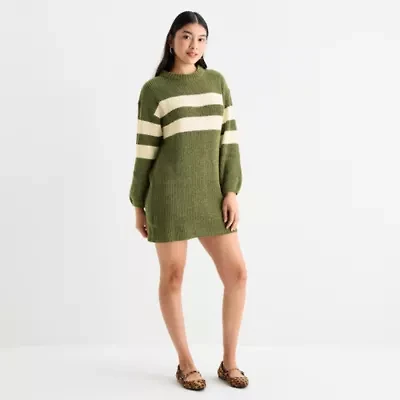 by&by Womens Juniors Long Sleeve Striped Sweater Dress