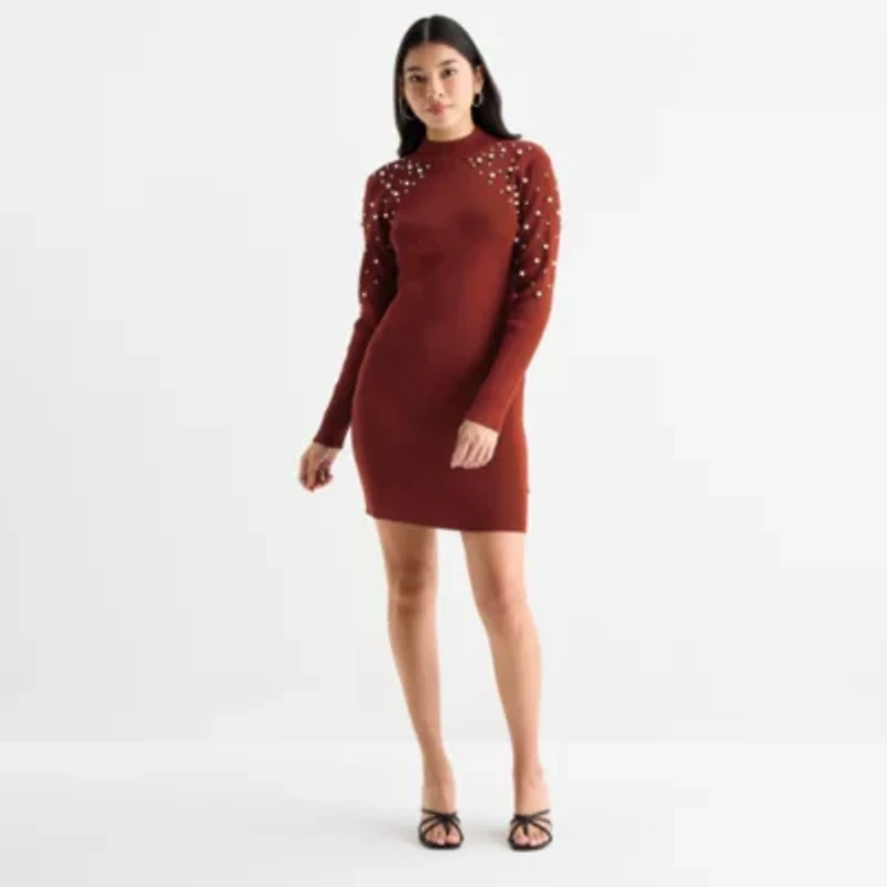 by&by Womens Juniors Long Sleeve Sweater Dress