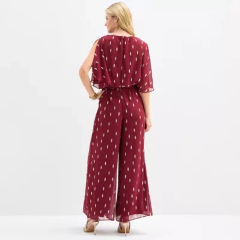 MSK Womens Crew Neck Short Split Sleeve Jumpsuit