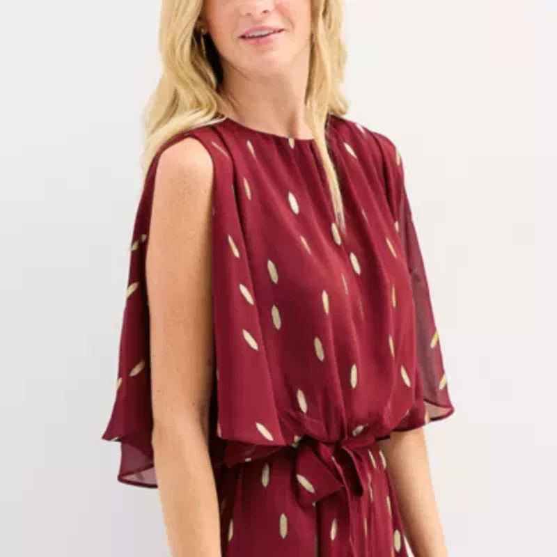 MSK Womens Crew Neck Short Split Sleeve Jumpsuit