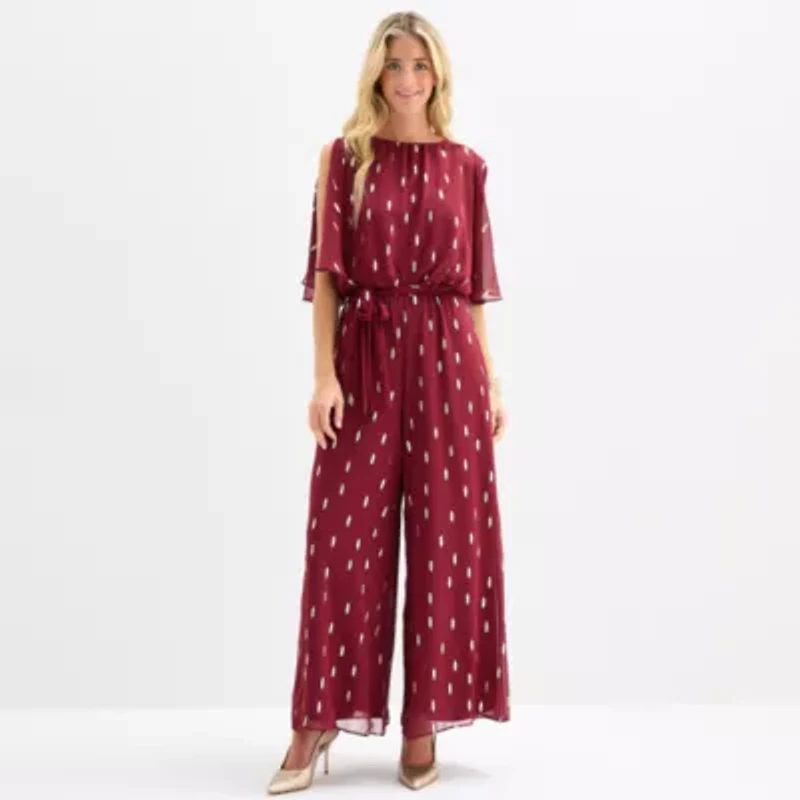 MSK Womens Crew Neck Short Split Sleeve Jumpsuit