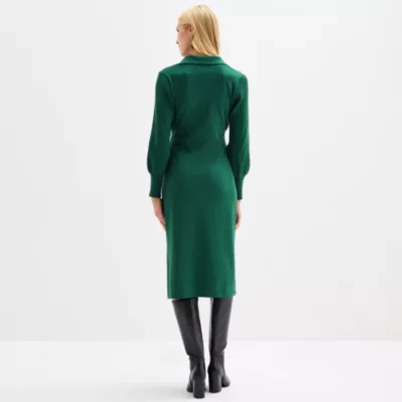 Maia Womens Long Sleeve Belted Midi Sweater Dress