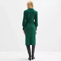 Maia Womens Long Sleeve Belted Midi Sweater Dress