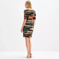 Connected Apparel Womens 3/4 Sleeve Striped Sheath Dress