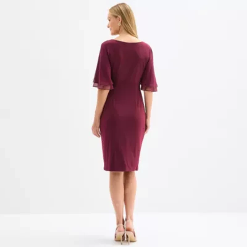 Connected Apparel Womens Elbow Sleeve Sheath Dress
