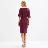 Connected Apparel Womens Elbow Sleeve Sheath Dress